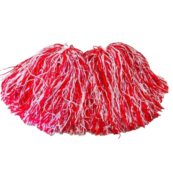 Мажоретни помпони бяло и червено меланж